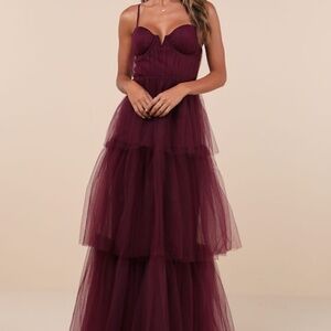 Lulus Unforgettable Poise Plum Purple Tulle Bustier Tiered Maxi Dress - Size XL